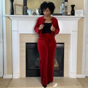 🔥 Stunning & Unique! Vintage COS COB Red Velvet Wide Leg Pant Suit, 10 💋